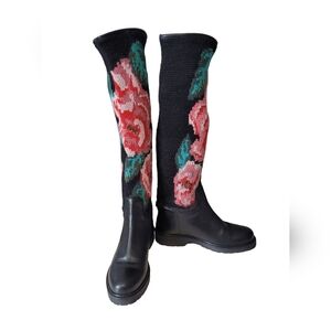 Twin Set Jacquard Knit Floral Boots, VGUC, Size 39.5